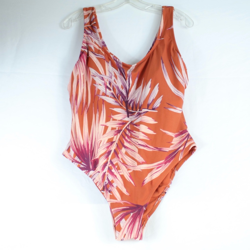Palisades Beach Club Orange with Leaves Swimsuit One Piece Bikini Womens Size 18